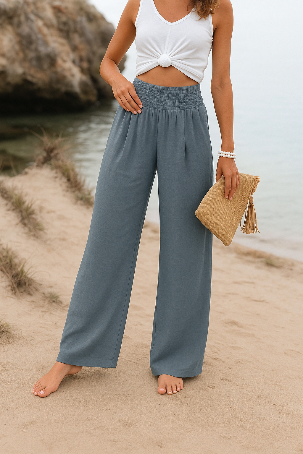 Dames Wijde Luchtige Zomerbroek met Elastische Tailleband