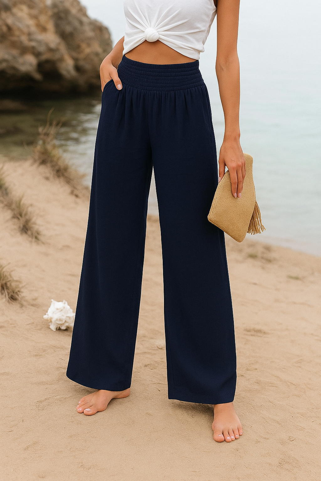 Dames Wijde Luchtige Zomerbroek met Elastische Tailleband
