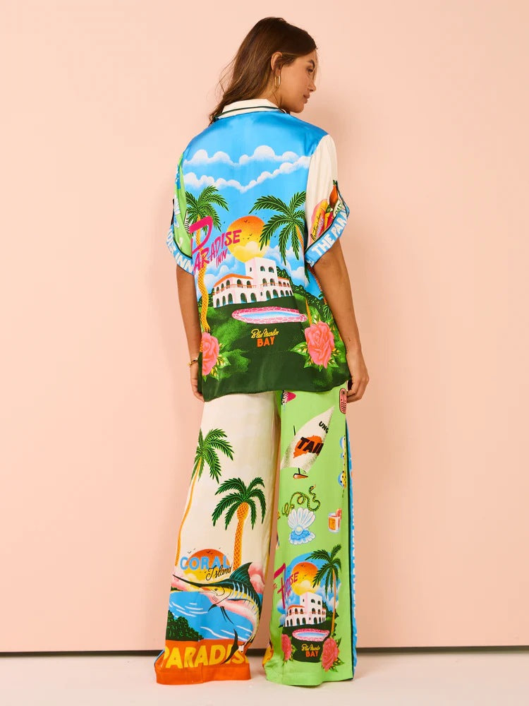 Kleurrijke Bedrukte Shirt en Broek Set | Ongedwongen & Vakantie